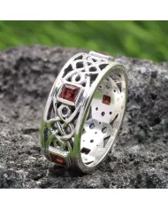 925 Sterling Silver Celtic Knot Garnet Ring | Handmade Band Ring