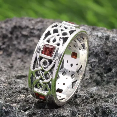 925 Sterling Silver Celtic Knot Garnet Ring | Handmade Band Ring