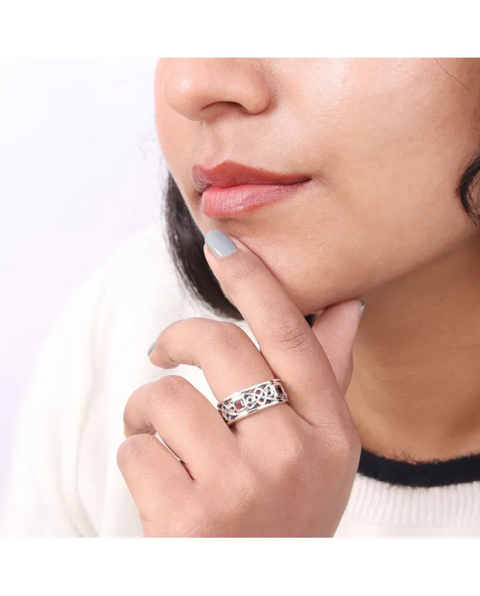 925 Sterling Silver Celtic Knot Garnet Ring | Handmade Band Ring
