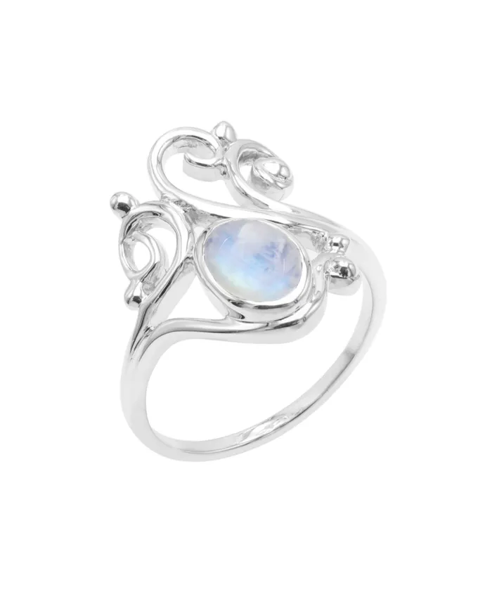 Rainbow Moonstone Ring | 925 Sterling Silver Handmade Filigree Ring