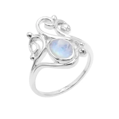 Rainbow Moonstone Ring | 925 Sterling Silver Handmade Filigree Ring