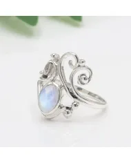 Rainbow Moonstone Ring | 925 Sterling Silver Handmade Filigree Ring