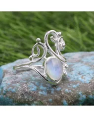 Rainbow Moonstone Ring | 925 Sterling Silver Handmade Filigree Ring