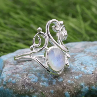Rainbow Moonstone Ring | 925 Sterling Silver Handmade Filigree Ring