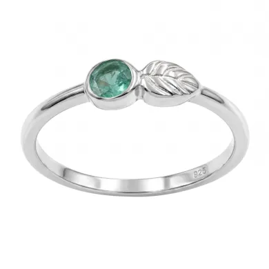 Emerald Leaf Ring | 925 Sterling Silver Handmade Green Gemstone Band