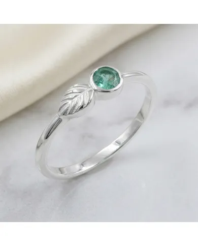 Emerald Leaf Ring | 925 Sterling Silver Handmade Green Gemstone Band