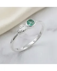 Emerald Leaf Ring | 925 Sterling Silver Handmade Green Gemstone Band
