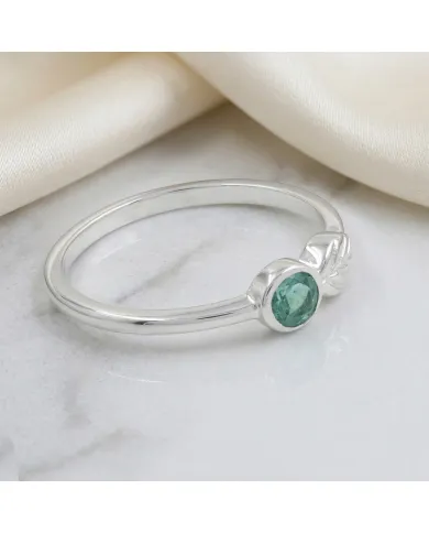 Emerald Leaf Ring | 925 Sterling Silver Handmade Green Gemstone Band