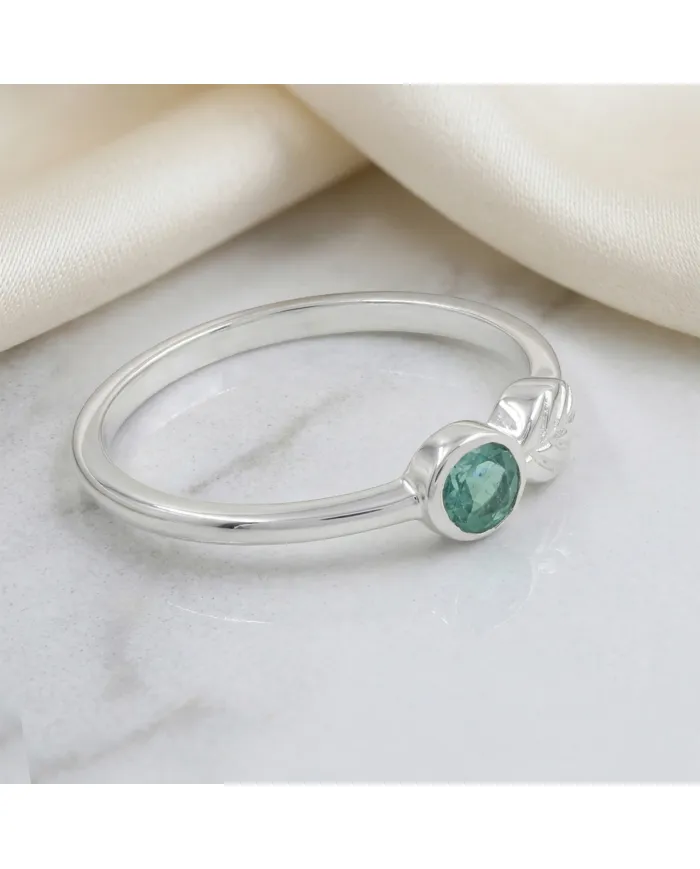 Emerald Leaf Ring | 925 Sterling Silver Handmade Green Gemstone Band