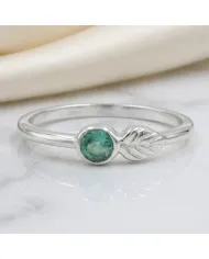 Emerald Leaf Ring | 925 Sterling Silver Handmade Green Gemstone Band