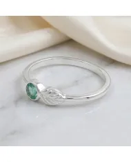 Emerald Leaf Ring | 925 Sterling Silver Handmade Green Gemstone Band