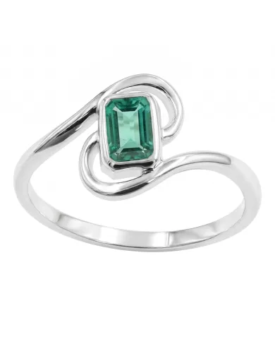 Emerald Bypass Swirl Ring • 925 Sterling Silver Green Gemstone Band