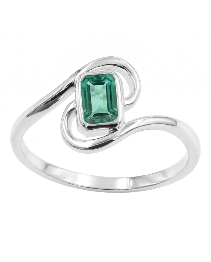 Emerald Bypass Swirl Ring • 925 Sterling Silver Green Gemstone Band