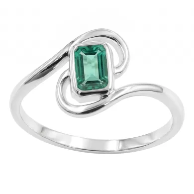 Emerald Bypass Swirl Ring • 925 Sterling Silver Green Gemstone Band
