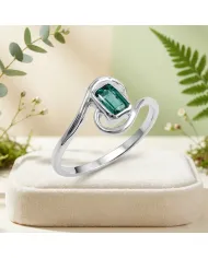 Emerald Bypass Swirl Ring • 925 Sterling Silver Green Gemstone Band