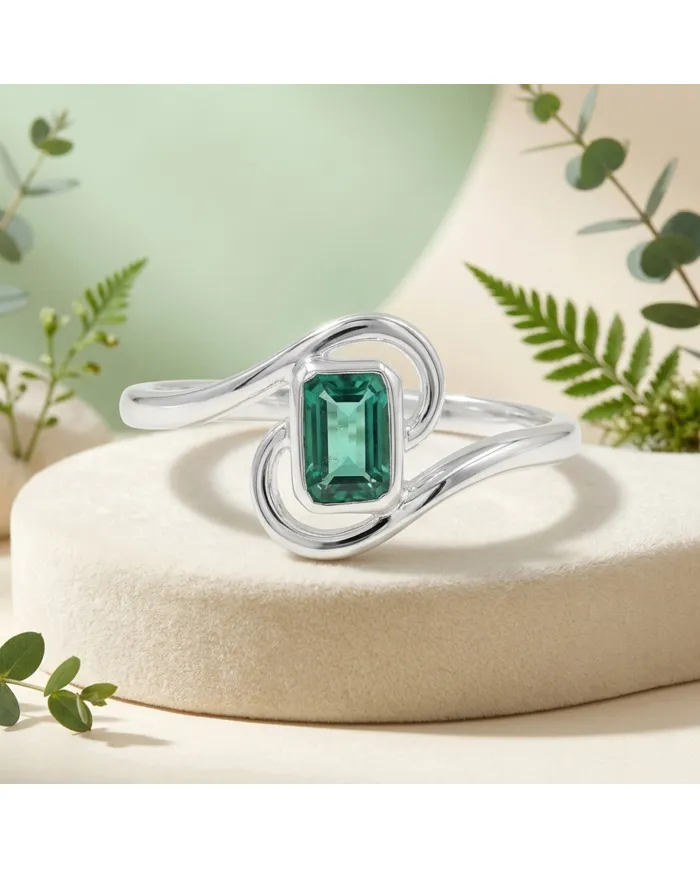 Emerald Bypass Swirl Ring • 925 Sterling Silver Green Gemstone Band