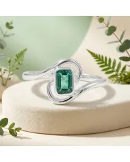 Emerald Bypass Swirl Ring • 925 Sterling Silver Green Gemstone Band