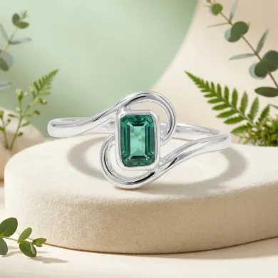 Emerald Bypass Swirl Ring • 925 Sterling Silver Green Gemstone Band