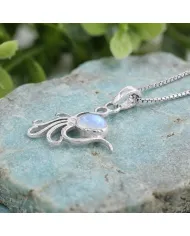Moonstone Octopus Pendant Necklace - 925 Sterling Silver Ocean Jewelry