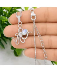 Moonstone Octopus Pendant Necklace - 925 Sterling Silver Ocean Jewelry