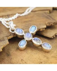 Rainbow Moonstone Cross Pendant - 925 Sterling Silver Religious Jewelry