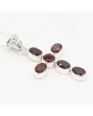 Garnet Cross Pendant in 925 Sterling Silver Handmade Religious Jewelry