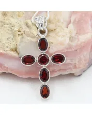 Garnet Cross Pendant in 925 Sterling Silver Handmade Religious Jewelry