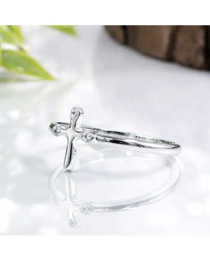 925 Sterling Silver Swarovski Crystal Cross Ring Religious Jewelry