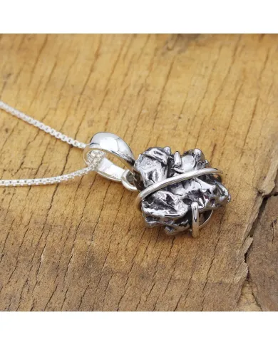 Raw Meteorite Pendant Necklace, 925 Sterling Silver Celestial Jewelry