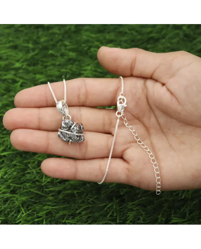 Raw Meteorite Pendant Necklace, 925 Sterling Silver Celestial Jewelry