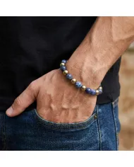 Dumortierite & Hematite Pyrite 8mm Beads Bracelet - Stretchable Jewelry
