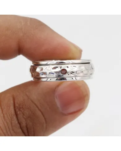 Garnet Spinner Ring, 925 Sterling Silver Handmade Jewelry