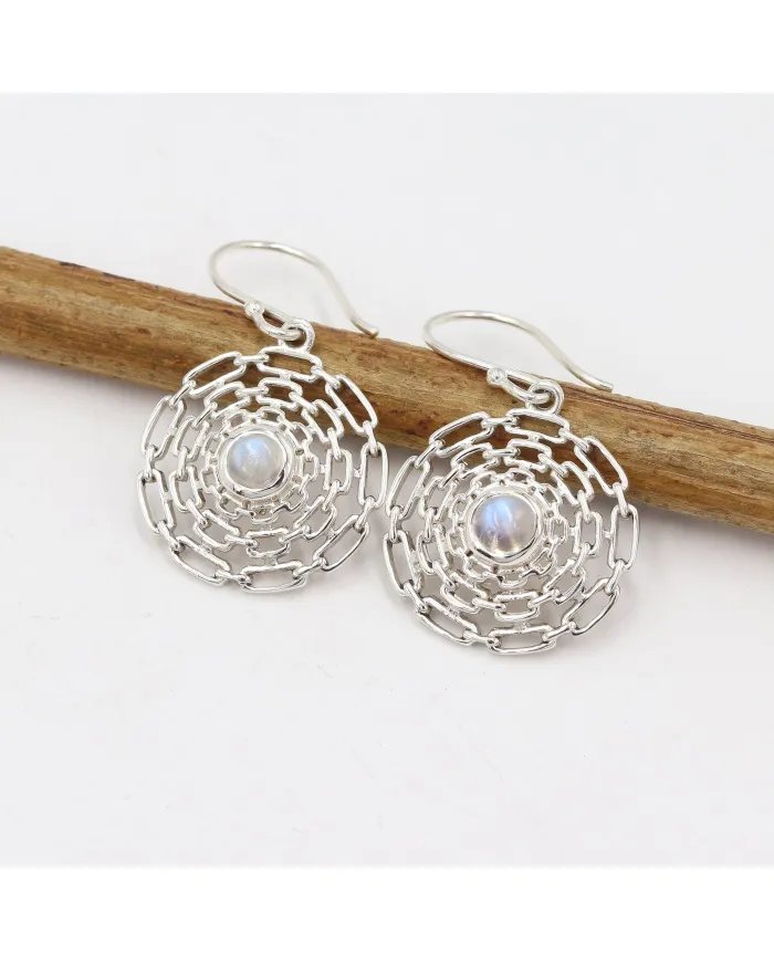 Rainbow Moonstone Flower Earrings - 925 Sterling Silver Dainty Jewelry