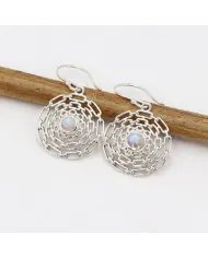 Rainbow Moonstone Flower Earrings - 925 Sterling Silver Dainty Jewelry