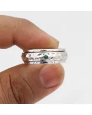 Green Gemstone Spinner Ring, 925 Sterling Silver Handmade Jewelry