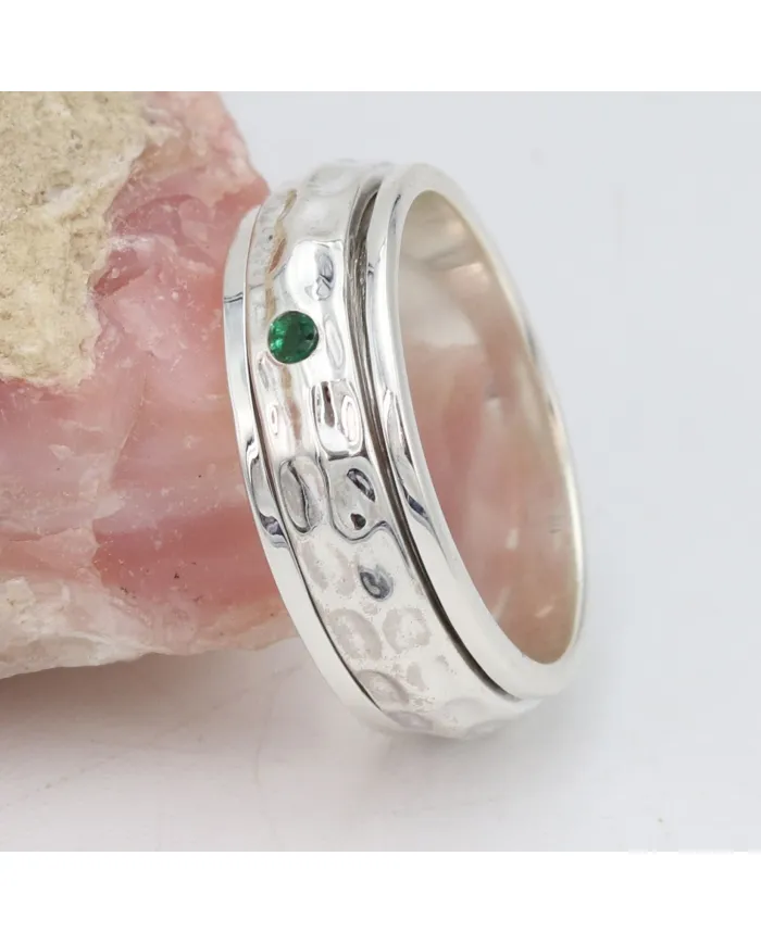Green Gemstone Spinner Ring, 925 Sterling Silver Handmade Jewelry