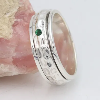 Green Gemstone Spinner Ring, 925 Sterling Silver Handmade Jewelry