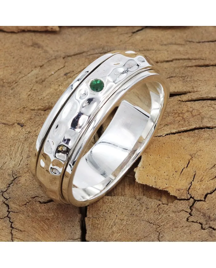 Green Gemstone Spinner Ring, 925 Sterling Silver Handmade Jewelry
