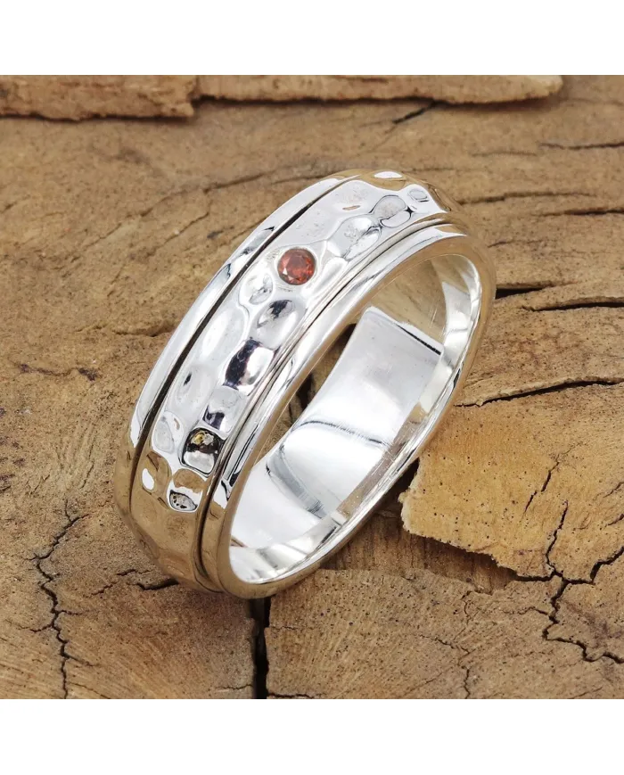 Garnet Spinner Ring, 925 Sterling Silver Handmade Jewelry