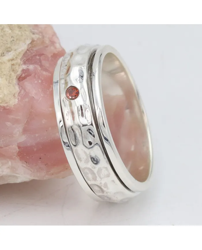 Garnet Spinner Ring, 925 Sterling Silver Handmade Jewelry
