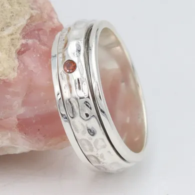 Garnet Spinner Ring, 925 Sterling Silver Handmade Jewelry
