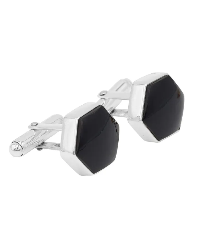 Premium Natural Black Onyx Cufflinks – Timeless Sterling Silver Design