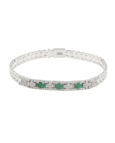 925 Sterling Silver Emerald & Swarovski Crystal Chain Bracelet
