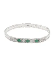 925 Sterling Silver Emerald & Swarovski Crystal Chain Bracelet