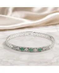 925 Sterling Silver Emerald & Swarovski Crystal Chain Bracelet