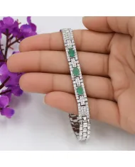 925 Sterling Silver Emerald & Swarovski Crystal Chain Bracelet