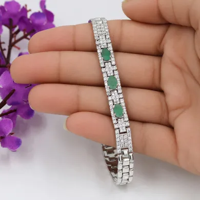 925 Sterling Silver Emerald & Swarovski Crystal Chain Bracelet