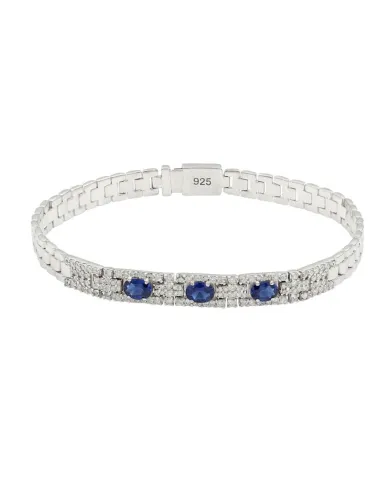 925 Sterling Silver Blue Sapphire & Swarovski Crystal Chain Bracelet
