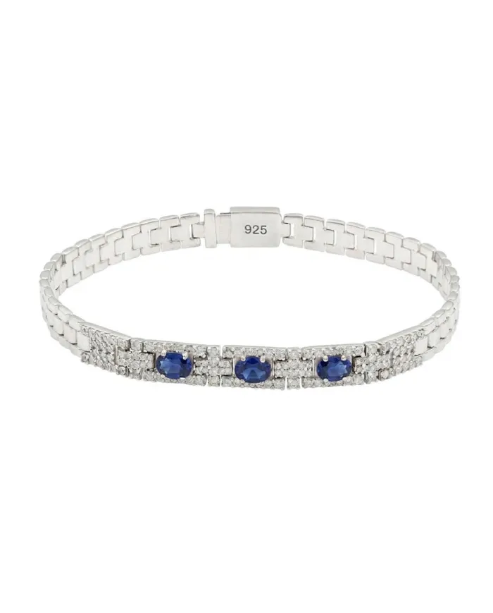925 Sterling Silver Blue Sapphire & Swarovski Crystal Chain Bracelet