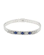 925 Sterling Silver Blue Sapphire & Swarovski Crystal Chain Bracelet